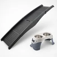Bituxx Hunderampe Reiseset für Hunde Fressnapf+Auto Einstiegsrampe (19135+19137) (Spar-Set, 2-St., 20000), belastbar bis 90kg, mit Doppelfutternapf