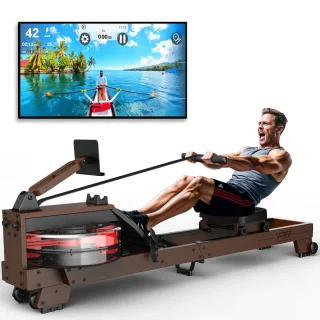 [EU Direct] Bominfit V-W3 Wooden Water Rowing Machine - FSC Eco-friendly Wood Certified, 14L Tank with 6 Resistence Leve