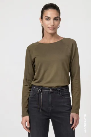 monari - Basic-Langarmshirt olive - Gr. - 36