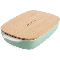 KitchenAid Auflaufform Stoneware, Keramik, Backofenform bis 260° inkl. Bambus Deckel mit extra breiter Gummilippe