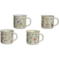 Decoris season decorations Tasse, Keramik, Tasse Blumen Muster Porzellan 12cm Creme Weiß / Bunt 1 Stück sortiert