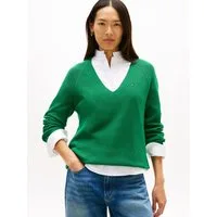 Tommy Hilfiger Strickpullover CO CARDI STITCH V-NK LS mit Logostickerei
