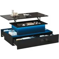 Merax Couchtisch hochglanz Sofatisch Beistelltisch mit LED und hydraulischer Lift (Lift-Teetisch, 90x55x41cm), Wohnzimmertisch mit 4 Schubladen und Stauraum inkl. Fernbedienung