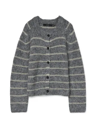 VERO MODA - VMAWESOME SHINE LS O-NCK STRIPE CARD BOO Dark Grey Melange - Gr. - XS