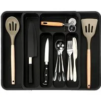 Zedelmaier Besteckhalter Verstellbare Breite für Schubladen Besteckkasten, (Einstellbarer Bereich 28-47,5cm), Schubladen-Organizer für die Küche für Löffel, Gabeln, Messer, groß