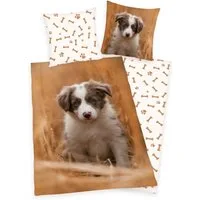 Herding Kinderbettwäsche Bettwäsche Set mit Hund Welpe135 x 200 cm 80 x 80 cm 100% Baumwolle, 1 teilig, Langlebig