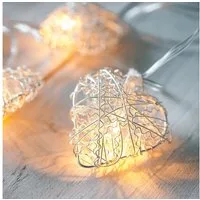 Lights4fun LED-Lichterkette 10er LED Lichterkette silberne Herzen aus Draht Batterie