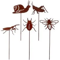 UNUS GARDEN Gartenstecker Stecker Rost mit 5 Insekten (5er Set) Gartendeko Rostdeko Dekostecker rostige Deko Garten robust