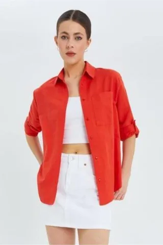 Langärmliges Button-Down-Hemd mit Tasche