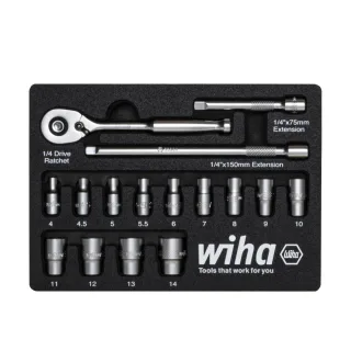 Wiha Ratschenschlüssel Set 1/4 zoll 16-teilges Set in Schaumeinlage - 44683