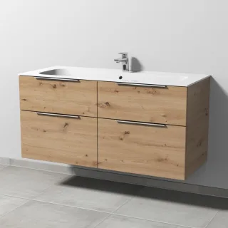 Sanipa 3way Keramik-Set Finion Keramik-Waschtisch und Unterbau mit 4 Auszügen, Eiche Natural-Touch UM40285