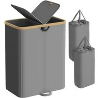 SONGMICS Wäschekorb, 2 Fächer,150 Liter,mit Deckel,herausnehmbarer Wäschesack,Grau-beige