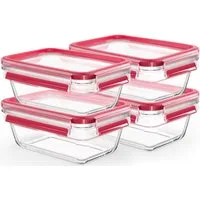 Emsa Frischhaltedose Clip & Close Glas Set, rechteckig, 100 % dichte Aufbewahrungsboxen, Glas, (Set, 4-tlg., 4 Dosen mit Deckel), spülmaschinen-, gefrier-, backofen-, mikrowellenfest