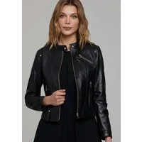 Derimod Lederjacke Sonia Kurze Lederjacke Regular Fit, Reißverschluss, Stehkragen, Normale Länge, Textilfutter