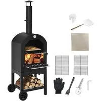 COSTWAY Pizzaofen, Holzofen outdoor, mit Griff & Thermometer