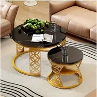 STILVORA Couchtisch Wohnzimmertische runde Satztisch Marmoroptik mit Bodenschutz,Sofatisch (Platzsparendes Design), Hitzebeständige, leicht zu reinigende Desktop