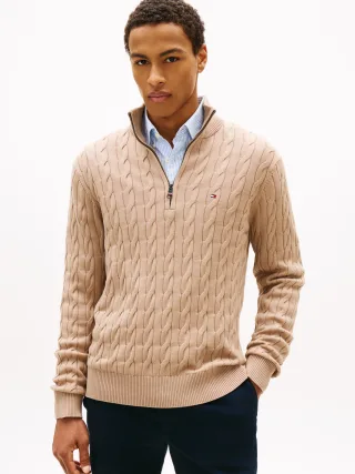 CLASSIC COTTON CABLE ZIP MOCK coastal taupe - Gr. - XXL