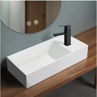 Nettlife Waschbecken Badezimmer Aufsatzwaschbecken Keramik Eckig Klein Waschschale 51CM, Hängewaschbecken Mit Hahnloch