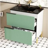 Flieks Waschtisch Waschbeckenunterschrank mit schwarze Keramik-Waschbecken (B81,8/T47/H90 cm, 1-St., bodenstehend), Badzimmerschrank mit 2 Schubladen Badmöbel-Set Waschplatz Grün