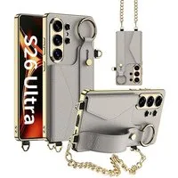 Wigento Handyhülle Armband Kette für Samsung Galaxy S26 Ultra 5G Leder Silikon Grau, Armband, 360 Grad Schutz