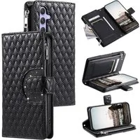 Wigento Handyhülle Für Samsung Galaxy A57 5G Kunstleder Glitzer Zipper Book Hülle Schwarz, Reißverschlussfach, Kartenfächer, Standfunktion