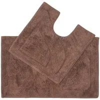 Homescapes Badematte 2 teiliges Luxus Badematten Set 100% Baumwolle braun, Höhe 30 mm, Badematte - 50x80 cm, WC Vorleger - 50x55 cm