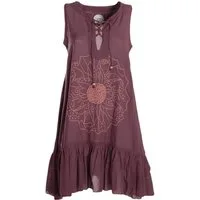 Vishes Tunikakleid Damen Hängerkleid Baumwolle Blumen Lagenlook mit Schnüren Holzperlen Alternative Bekleidung, Ethno, Hippie, Retro Style