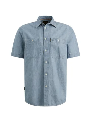 PME Legend - Hemd aus Baumwoll-Leinen mit kurzen Ärmeln blau - Gr. - XL