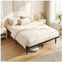 HOMCOM Bettgestell Metallbett mit Lattenrost (Set, 1-tlg., Bettgestell mit Lattenrost), Geräuscharmes, kopfteilloses Metallbett mit Stauraum
