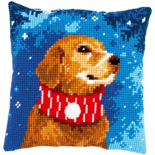 Kreuzstichkissen "Hund Winter"