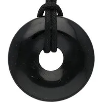 Lebensquelle Plus Runder Anhänger Turmalin, schwarz (Schörl) Donut, 30 mm Anhänger + Baumwollband