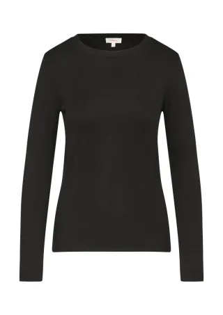 s.Oliver Red Label - Geripptes Langarmshirt im Slim Fit schwarz - Gr. - 34