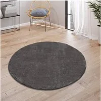 KADIMA DESIGN Teppich waschbar Unifarben Wohnzimmer schmutzabweisend Teppich Kurzflor, Rund, Höhe: 14 mm, Florhöhe: 10 mm, Polyester, Rund, 80D, Anthrazit