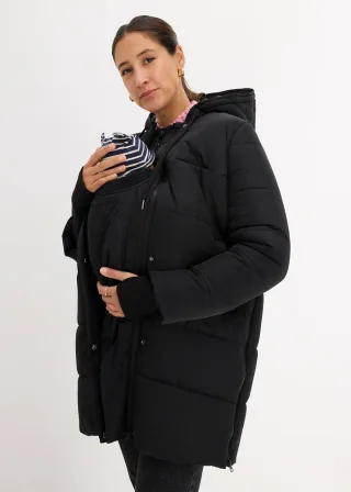 bonprix 3-in-1 Umstandsmantel mit Trageeinsatz, schwarz, Gr.38, Mittelwarme gefütterter Steppmantel für die Schwangerschaft und danach, aus BIONIC-FINISH® ECO