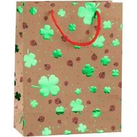 Idena Tragetasche Idena Geschenktasche Kleeblatt & Marienkäfer Kraftpapier 18x23x8cm