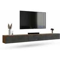 Planetmöbel TV-Schrank West TV-Board, Fernsehtisch 300 cm lang, TV-Lowboard (für Fernseher bis 85 Zoll, TV Schrank viel Stauraum, sideboard hängend, Fernsehschrank 3x 100 x 30 x 37,5 cm) gold eiche - schwarz charcoal