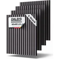 Dalsys Wandpaneel Akustikpaneele, BxL: 60x60 cm, (für Schallschutz in Büro- & Wohnräumen - Akustik Paneele - Holzpaneele, 4-tlg) 3D Wandverkleidung innen mit Lamellen Grau