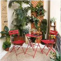 LuxusKollektion Balkonset Bistro Set 3 Stück Gartenmöbel Stahl Klappbar Balkonset Rot