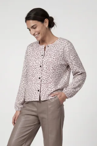 monari - Strickjacke mit Leomuster taupe gemustert - Gr. - 38