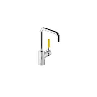Hewi AQ Waschtischarmatur AQ1.12M1064018 Griff senfgelb, Rundrohr, Ausladung 187mm, verchromt