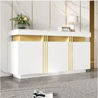 Merax Sideboard Aufbewahrungsschrank Anrichte mit Marmoroptik (1 St., 140x38x70cm), Kommode mit 3 Türen, verstellbaren Einlegeböden & Platin-Akzenten