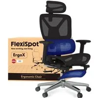 FLEXISPOT Bürostuhl ErgoX, Schreibtischstuhl Premium Ergonomischer (Rückenlehne verstellbar 90°-135°, 3D-Armlehnen, 3D-Kopfstütze, 5D-verstellbare Rückenlehne), Chef-Mesh-Bürostuhl, 130KG Tragkraft, mit Fußstütze