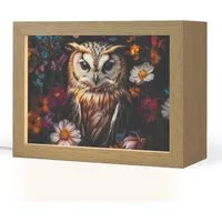 OnlyWow Tischleuchte Eule - Blumen - Farbenfroh - Natur, Dimmbar, Farbwechsel, LED, Warmweiß, Kaltweiß, Neutralweiß Einstellbar, Tischlampe, Schreibtischlampe, Desk, Dimmbar, mit Kabel, LED