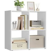Woltu Bücherregal, weiß, 4 offene Fächer, Würfelregal Standregal klein