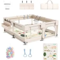 SEHAUSEU Laufgitter Laufstall Baby Krabbelgitter mit Spielmatte 1,5m×1,5 m/1,2m×1,2m, mit Ozeanbälle, Tragetasche, Zugring, Ballkorb, Aufbewahrungskorb