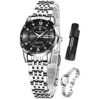 Forrlite Quarzuhr Quarzuhr Multifunktionsuhr Armbanduhr, Chronograph Damenuhr, (Edelstahl Uhr für Damen modisch und leger)