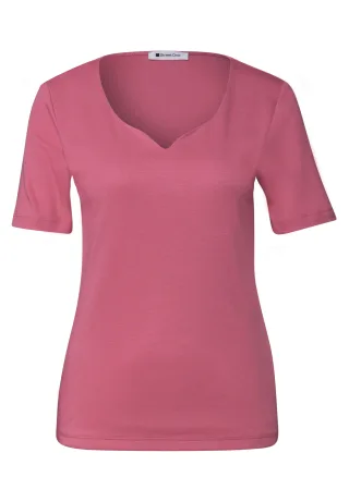 Street One - Basic T-Shirt mit Herzausschnitt blush berry - Gr. - 46