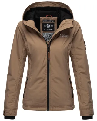 Marikoo Damen Übergangsjacke leichte wind- und wasserabweisende Jacke mit Kapuze Taupe