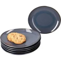 MÄSER Frühstücksteller Mäser 6x Natural Kuchenteller oval Steingut Frühstücks-Teller blau