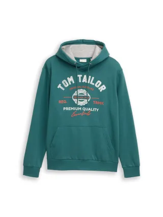 Tom Tailor - Hoodie Sweatshirt mit Logo-Print jasper green - Gr. - L